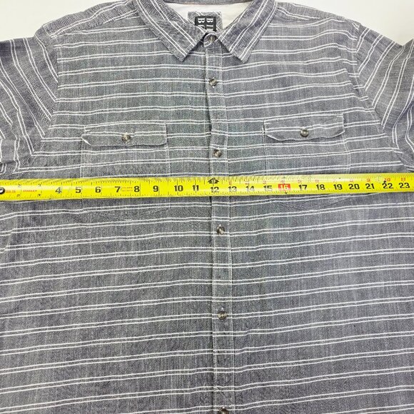 Billabong Size XL Mens Pockets Gray White Stripe Long Sleeve Logo Cotton Shirt - Picture 3 of 12